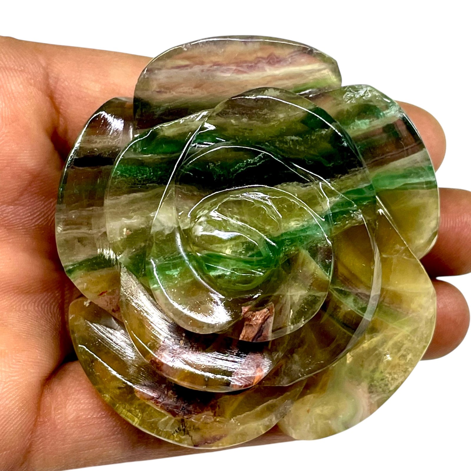 730 Ct Natural Bi Color Fluorite Rose Carving Unique Floral Design Huge Gemstone