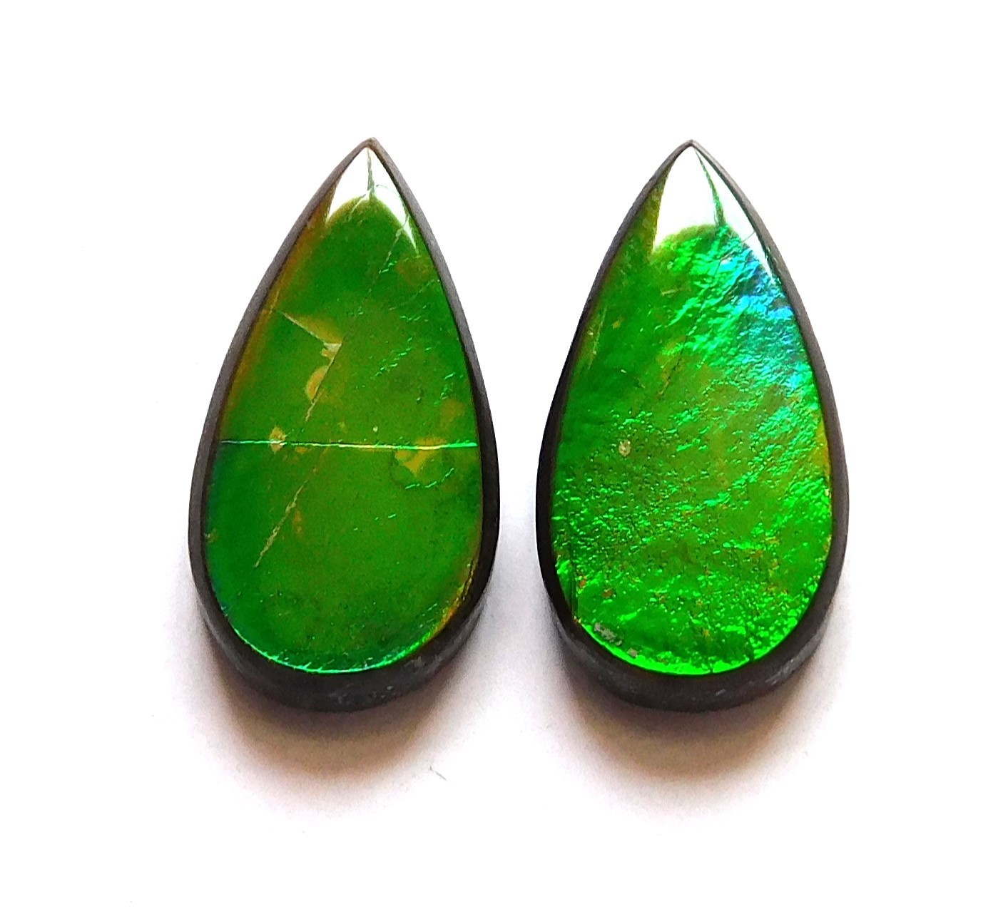 6.90 Cts Natural Ammolite (15mmx8mm each) Loose Cabochon Match Pair JK28