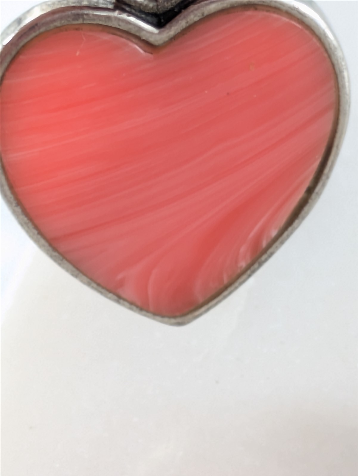 FAS Vintage Solid Sterling Silver Pink Coral Heart Marcasite Pendant 3 Grams