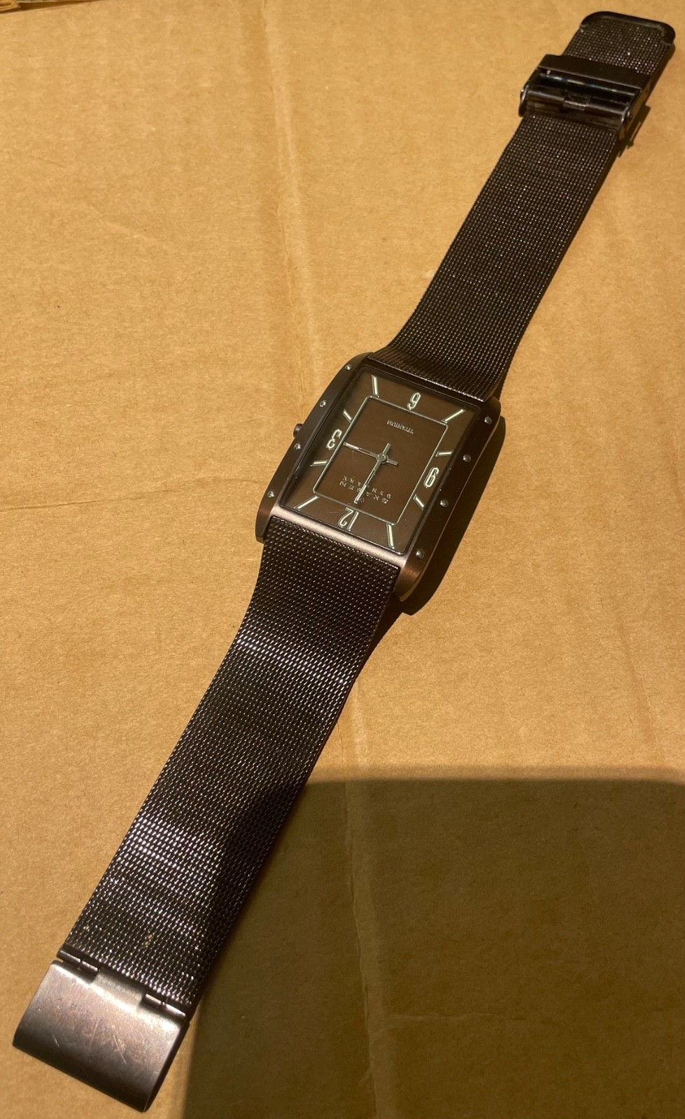 Skagen Titanium Tank Brown mesh, new batt. ultra-thin square case 338LTMD 3 atm