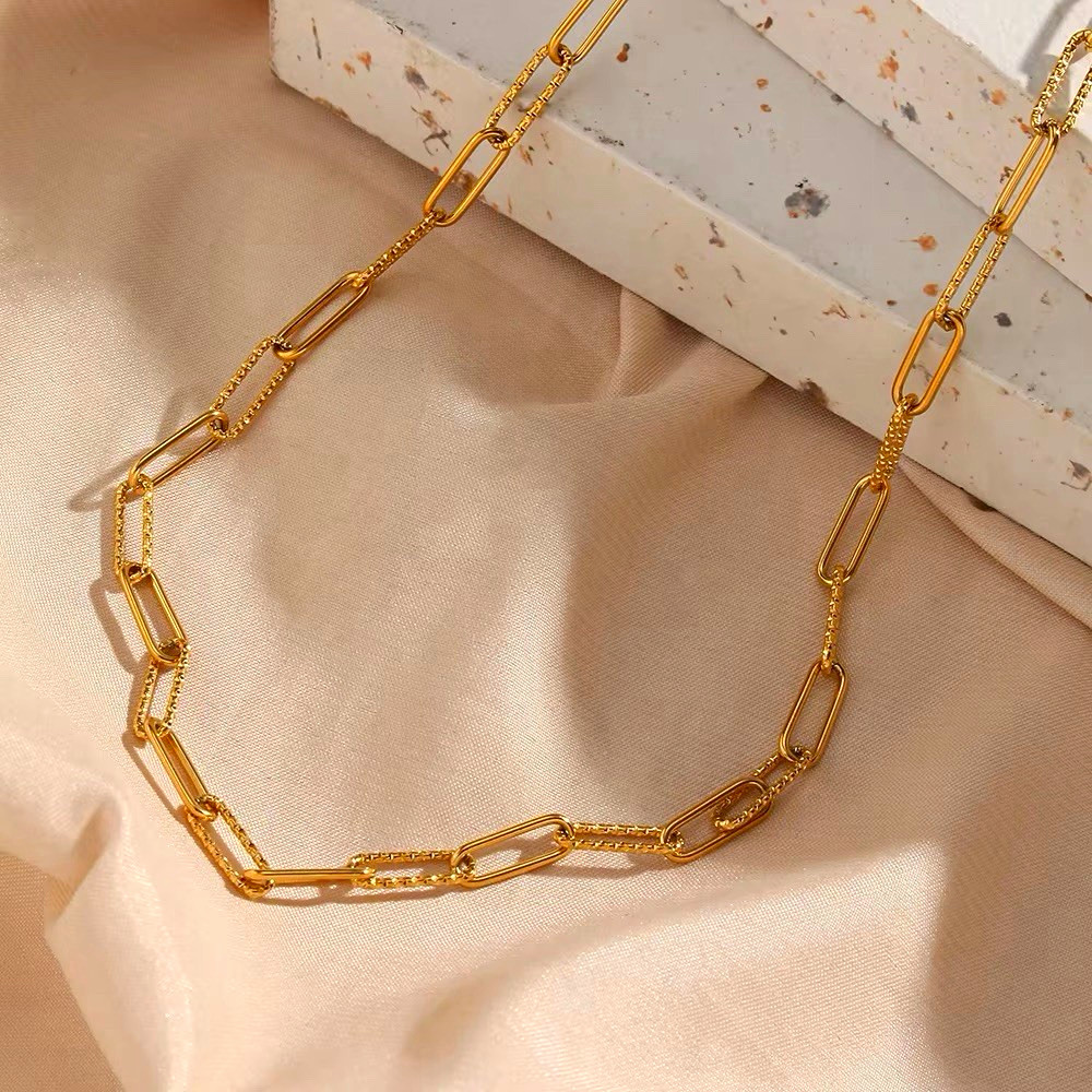 Gold Tone Yellow Gold Plated Paperclip Link Choker Necklace Adjustable Lobster