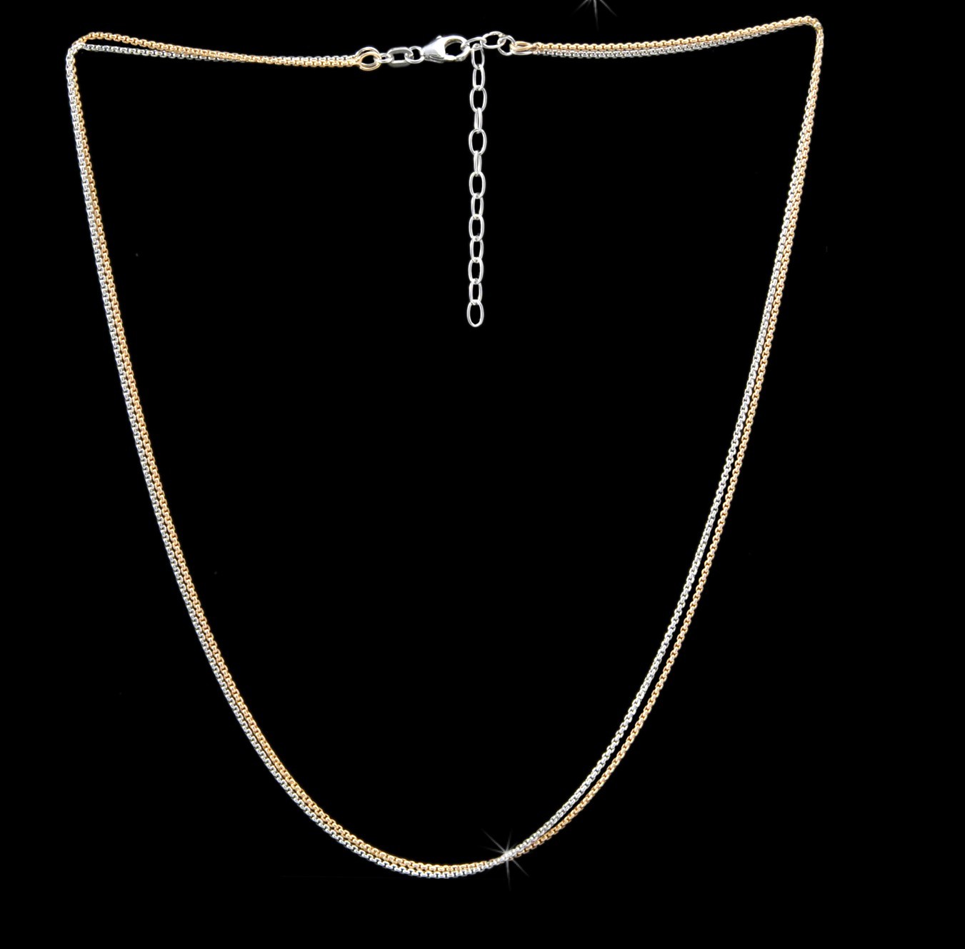925 REAL SILVER *** 2-row necklace two-tone, gold-plated/rhodium-plated 42-47 cm