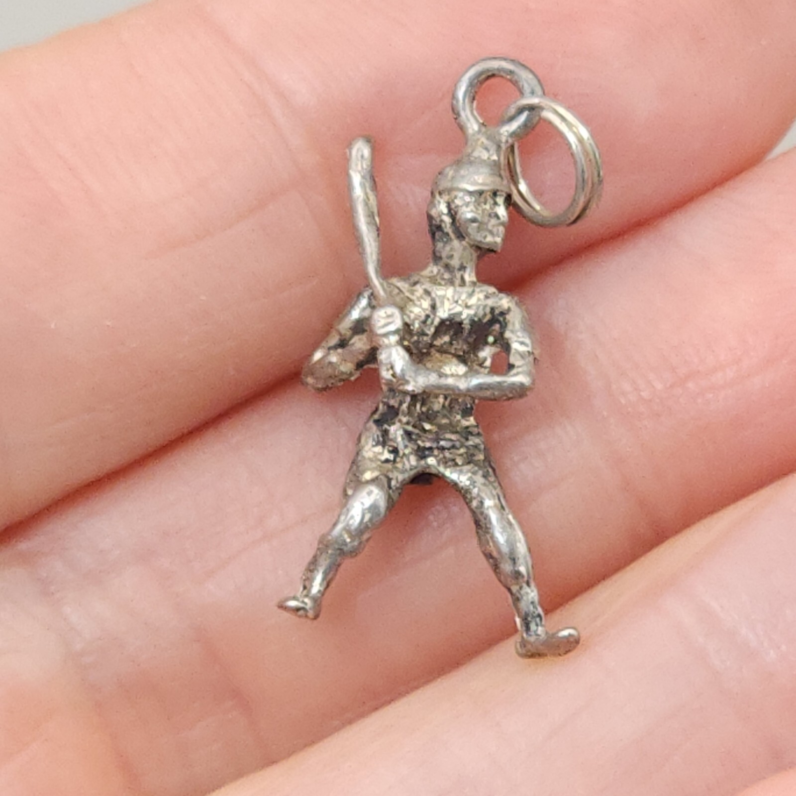 Sterling Silver Baseball Pendant Charm 2 Grams Batter 1 x1/2″ Vintage 3D Estate