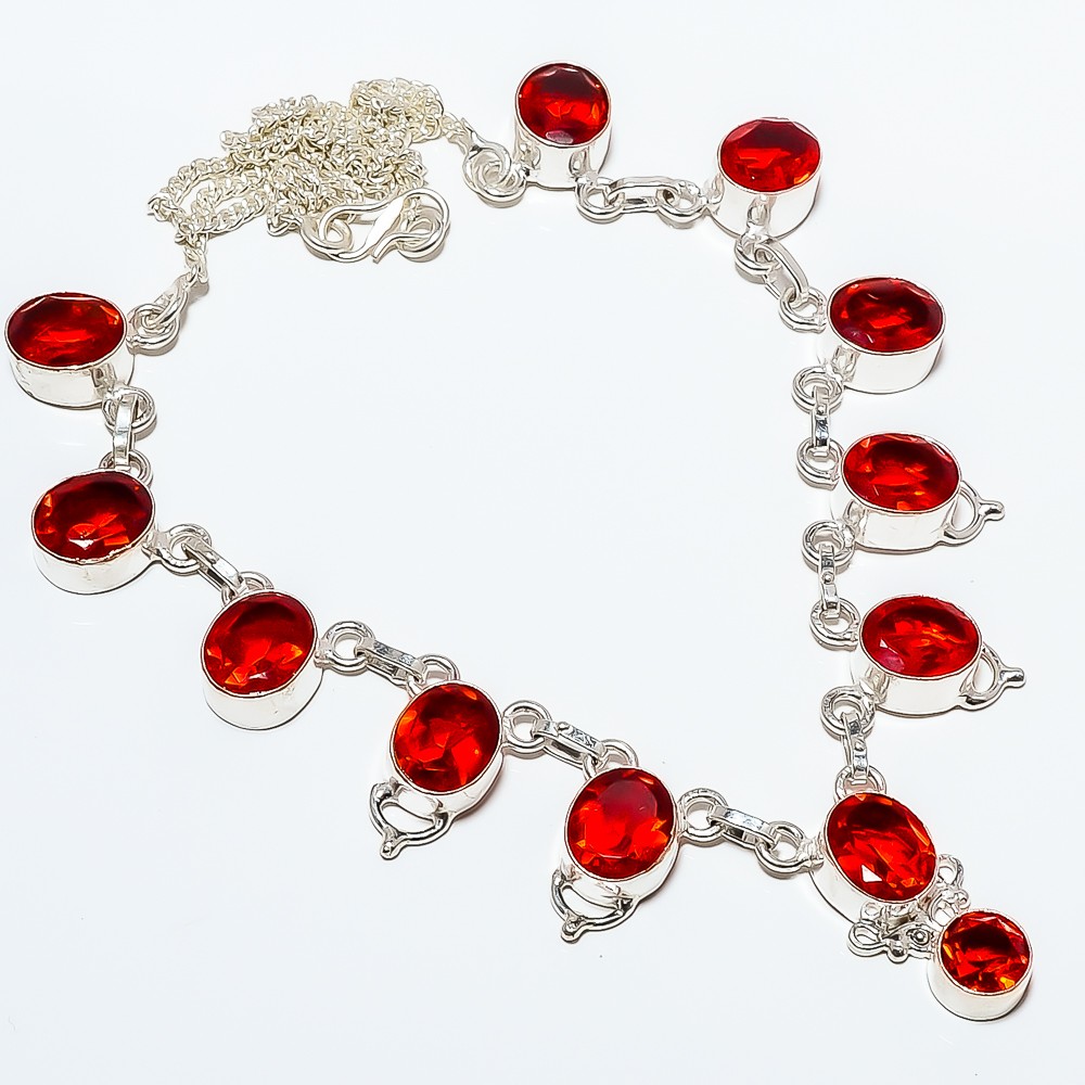 Garnet Gemstone 925 Silver Plated Jewelry Tennis Necklace 17.99″ TN7525-191