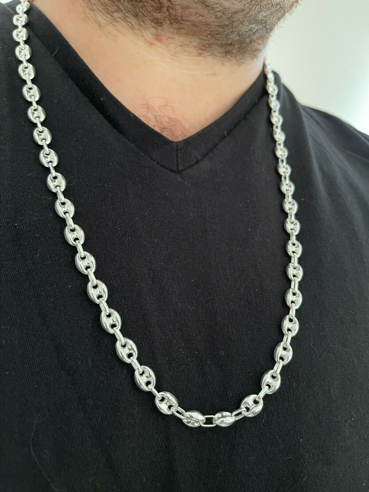 Real 925 Sterling Silver 8mm Puffed Mariner Link Chain Necklace Bracelet 7″-30″