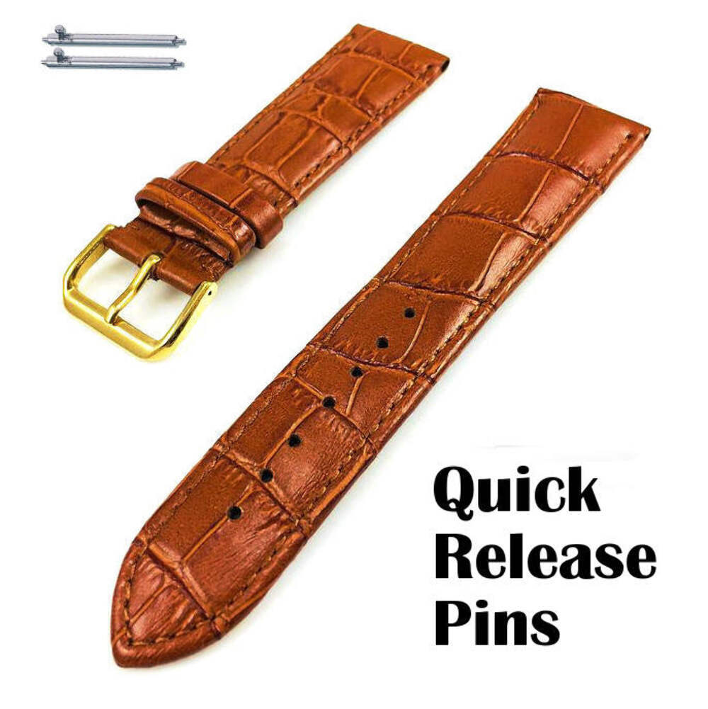 Light Brown Croco Leather Watch Band Strap Gold Buckle 19mm 21mm 23mm #1084