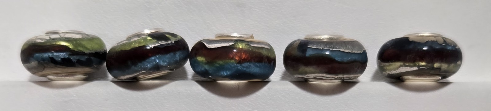 Glass Beads Large Hole Charm Lot of 5 – Green, Blue & Brown – NWOT