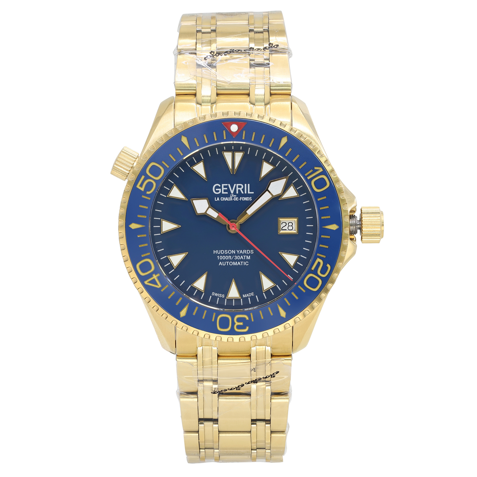 Gevril Hudson Yards 43mm Steel Gold Tone Blue Dial Automatic Men Watch 48805
