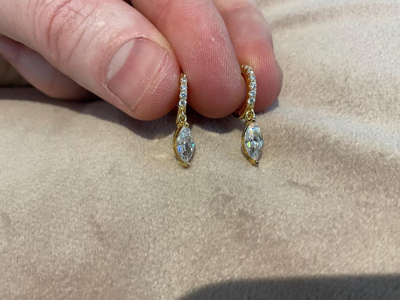 1.20Ct Marquise-Cut E/VS1 Lab Grown Diamond Drop Dangle Earrings Yellow Gold 14K