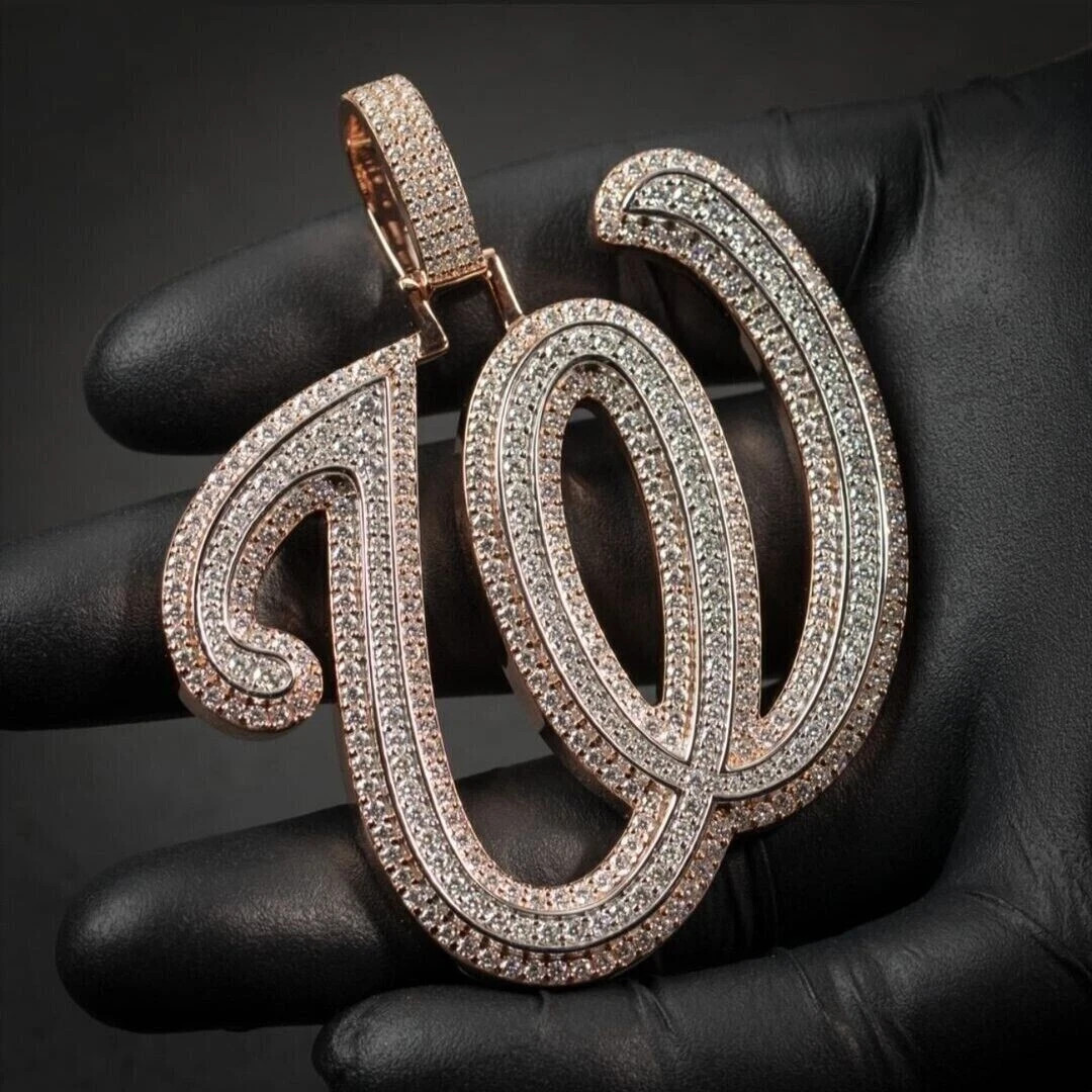 3Ct Round Real Moissanite Custom Initial Letter “W” Pendant 14K Rose Gold Plated