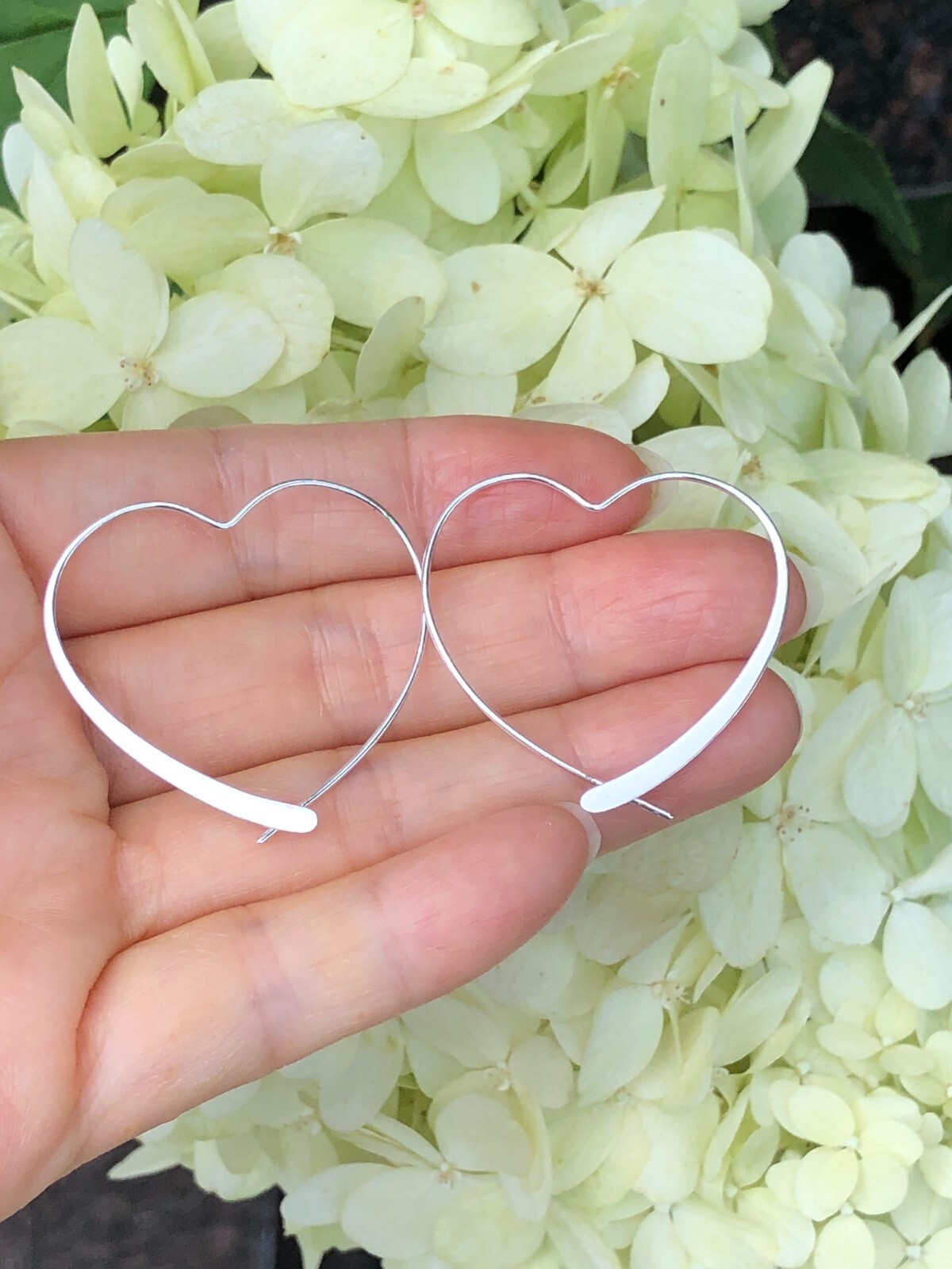 925 Sterling Silver Heart Threader Hoop Earrings Plain 34mm(1.34″)x32mm
