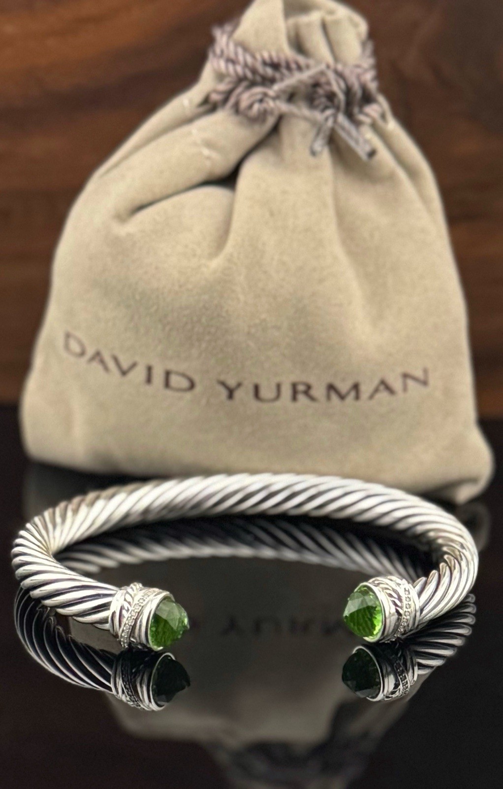David 7mm Peridot Cable Bracelet 925 Sterling Silver Size Medium