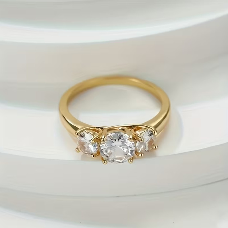 2.0 CTW Round Cut Moissanite Three Stone Engagement Ring Solid 14K Yellow Gold
