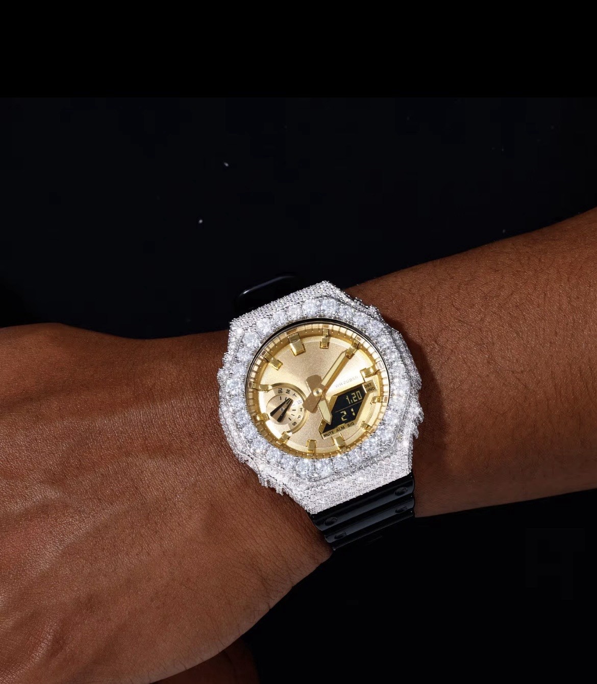 Certified VVS1 Moissanite Diamond Watch Bezel for Casio GA-2100