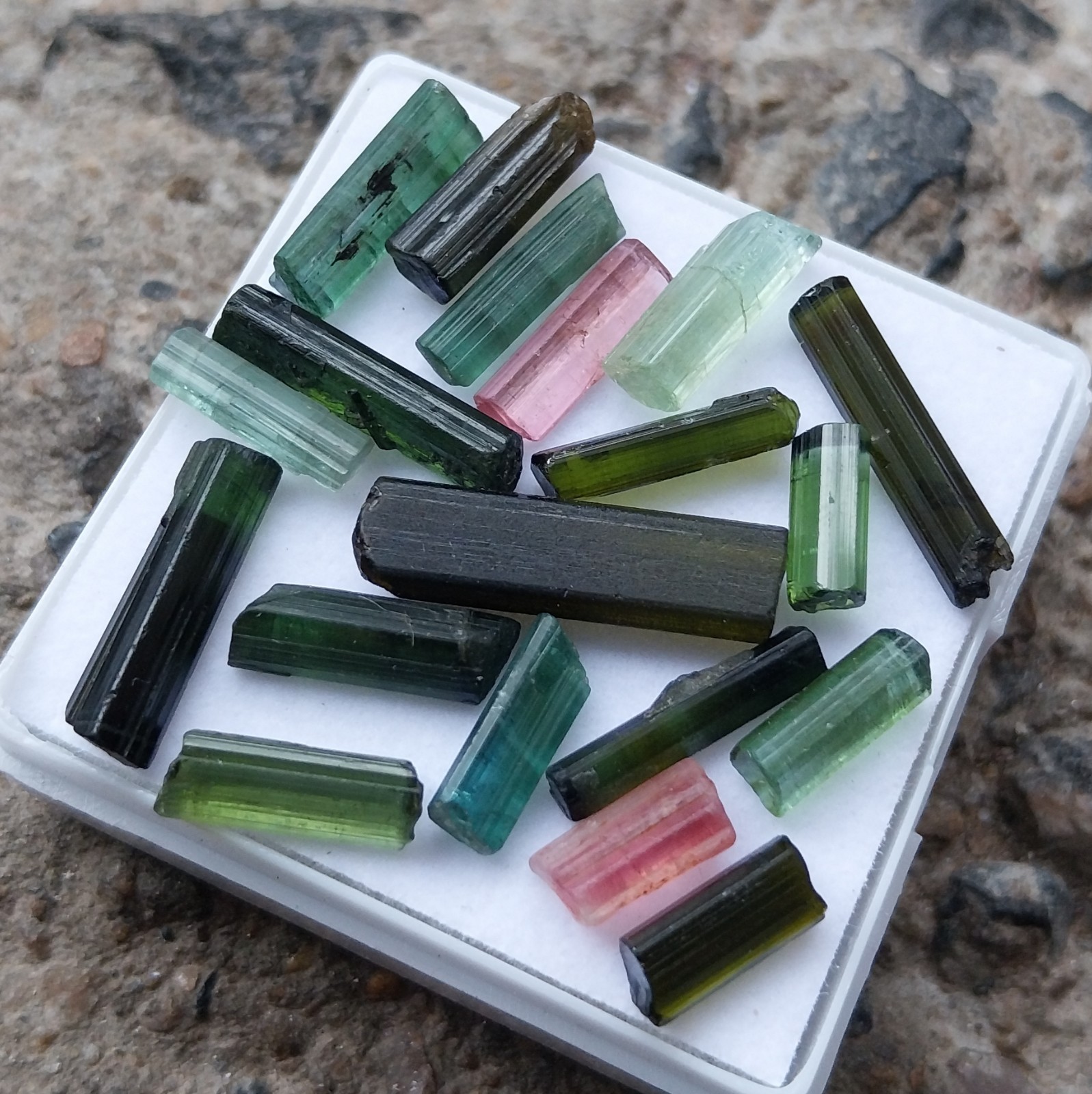 35 Carat Natural Multi Color Tourmaline Raw Rough Tube/Pencil 19 Piece Lot