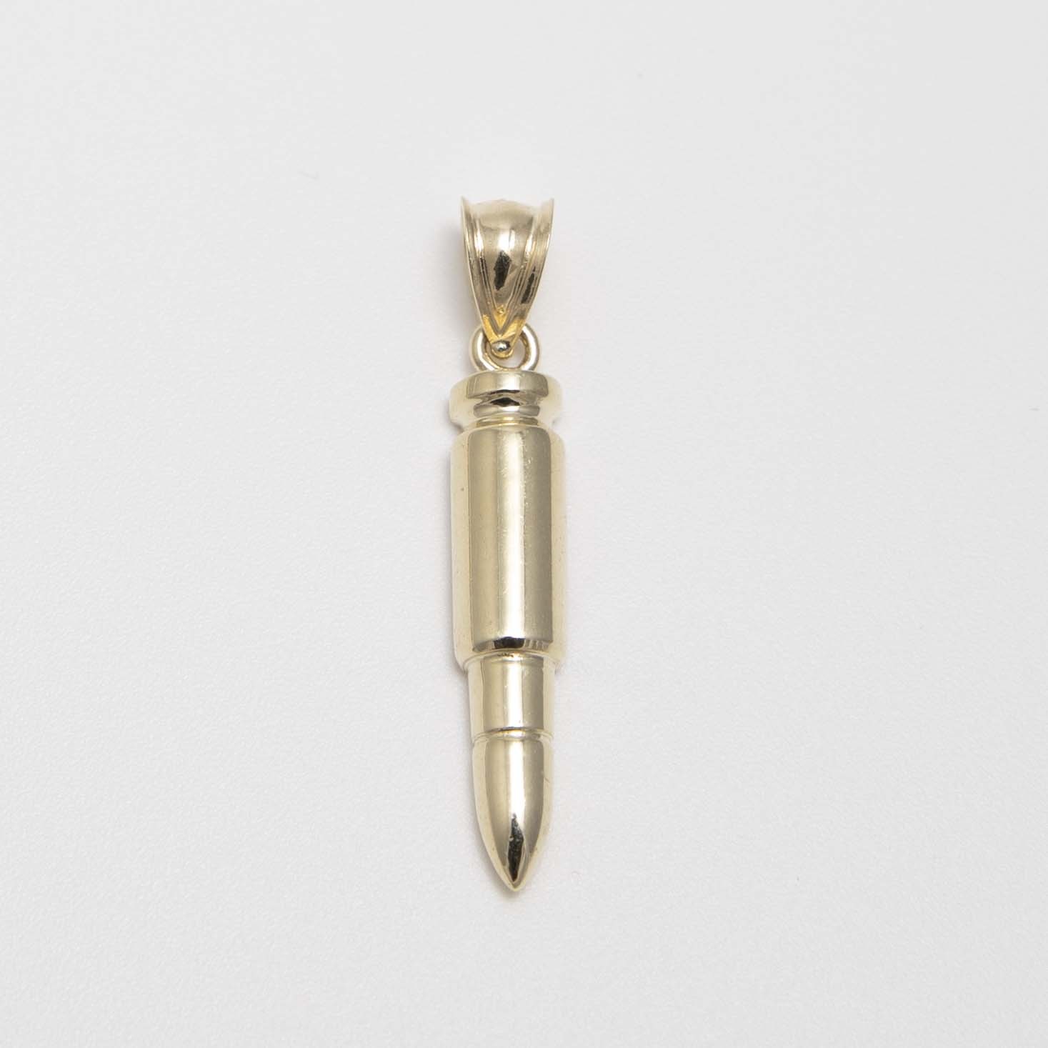 1 3/8″ Shiny Magnum Bullet Pendant Real Solid 10K Yellow Gold