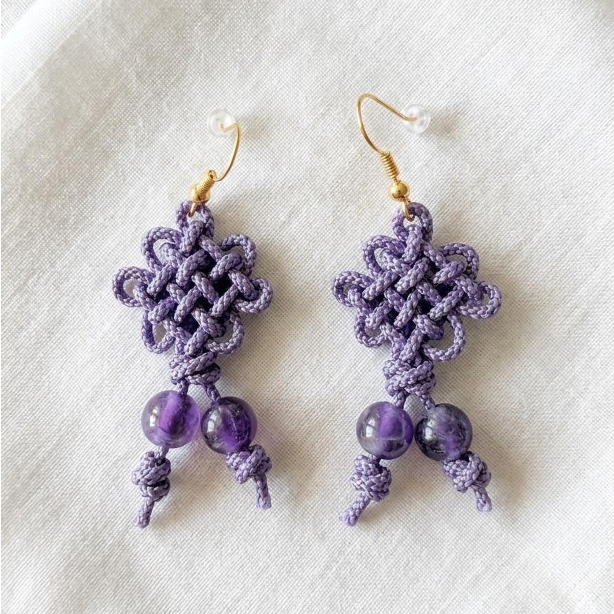 K-POP OT7 Purple Korean Traditional Maedeup Dangle Drop Earrings with Beads