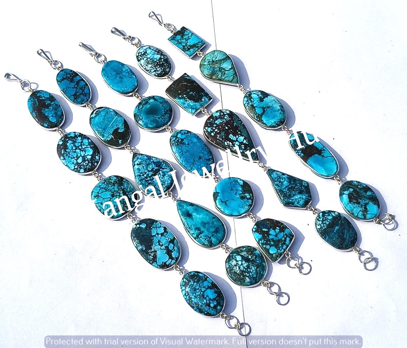 Blue Turquoise Gemstone Bracelets 925 Sterling Silver Plated Wholesale Jewellery