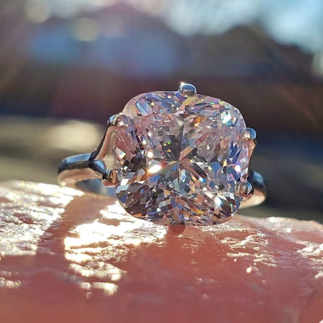 RARE 5.85 Ct Certified Cushion Cut Off White Diamond 925 Silver Ring Great Shine
