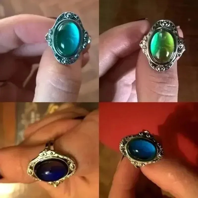 Women Vintage Magic Mood Ring Gem Heart Feeling Color Change Vintage Adjustable