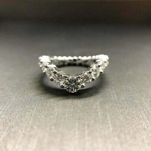 2Ct Round VVS1 Moissanite Curved Engagement Ring In 14K White Gold Plated