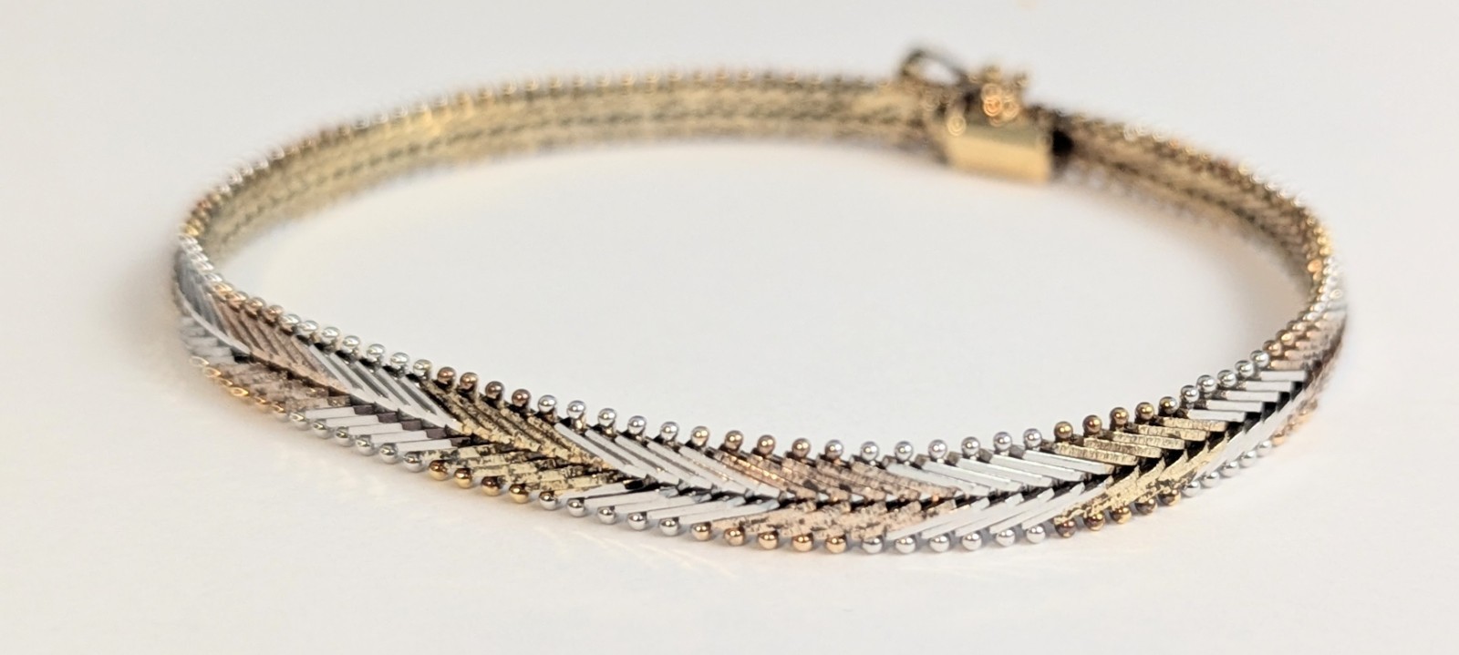 Vtg Sterling Silver Riccio Chevron Link Bracelet MILOR 8 1/8″ Tri Color