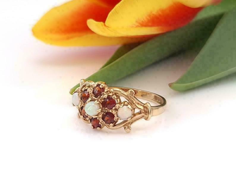 1Ct Round Cut Simulated Opal Flower Wedding Ring 14K Yellow Gold Plated Silver