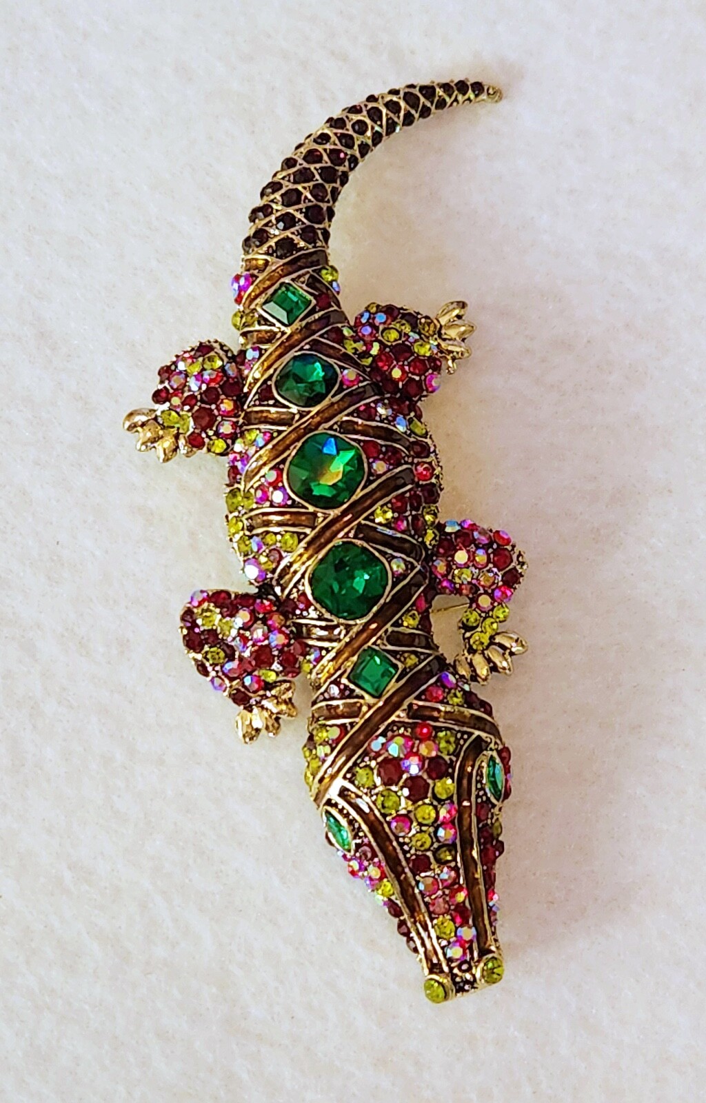Giant & BEAUTIFUL RHINESTONE & ENAMEL Alligator /Crocodile BROOCH PIN 5.5″ x 2″