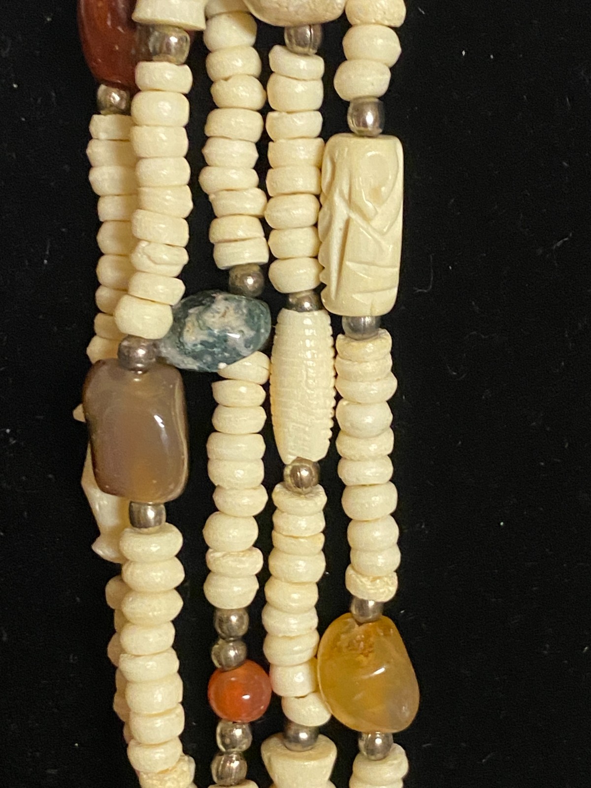 5 Strand Carved Bovine Bone & Gemstone Necklace