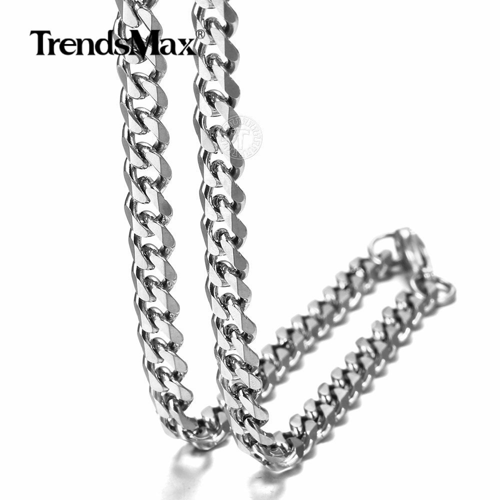 Silver Stainless Steel Cuban Curb Chain Necklace Mens Womens 3/5/7mm 16-36inches