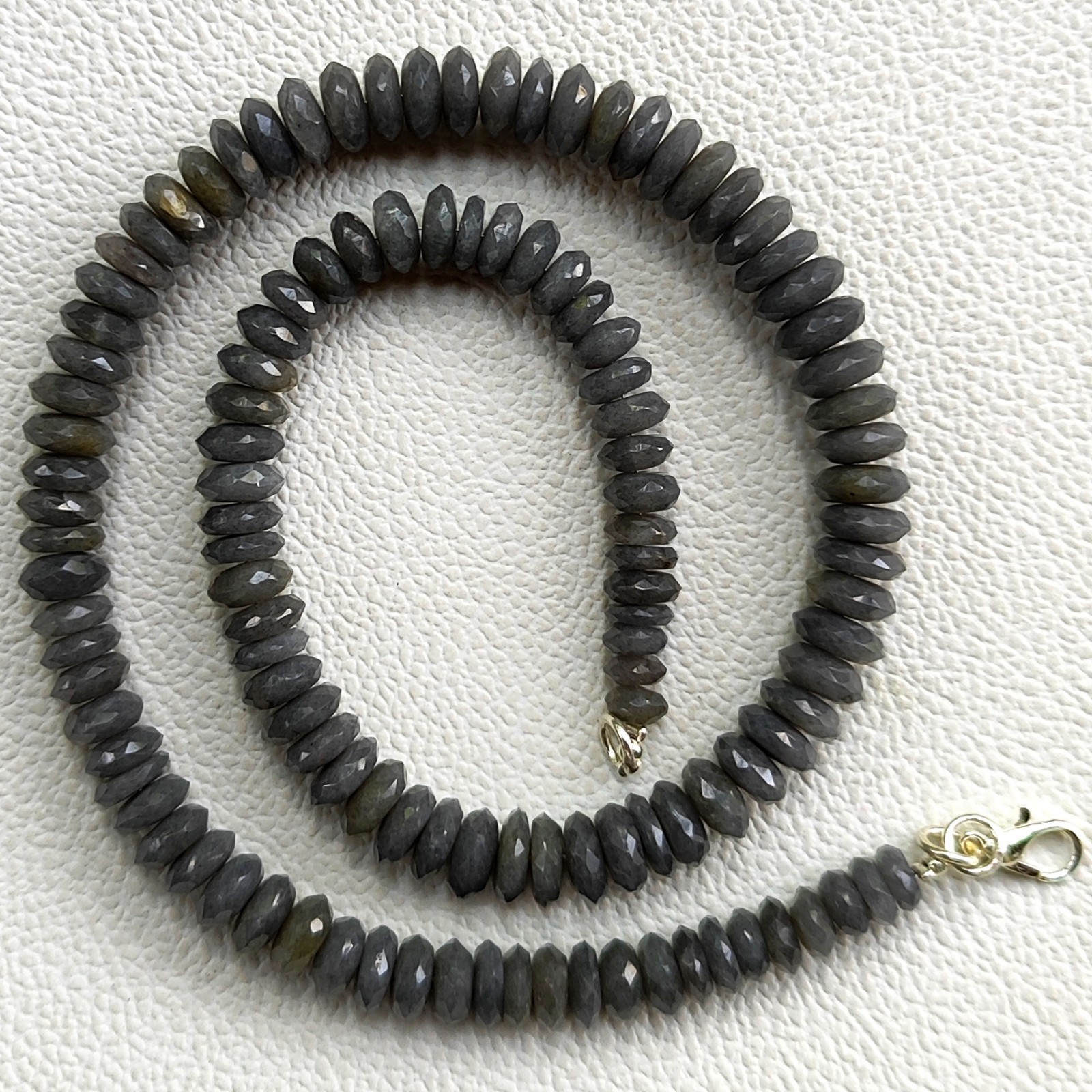 16.5″ Natural Grey Moonstone Gemstone Necklace 7-9mm Faceted German Cut Beads