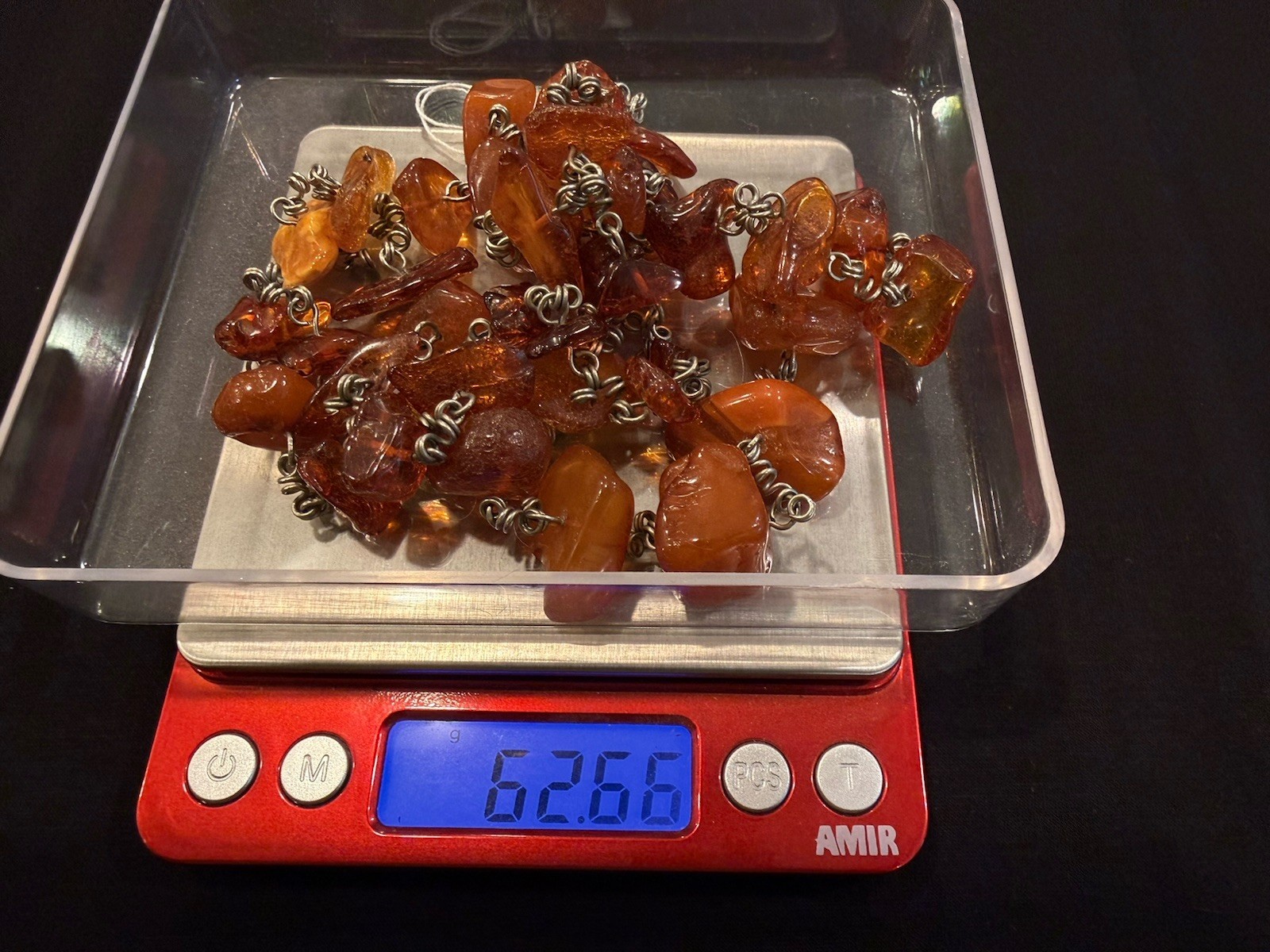 Vintage Genuine Amber Nugget Necklace Large Freeform Beads Honey Cognac 62g