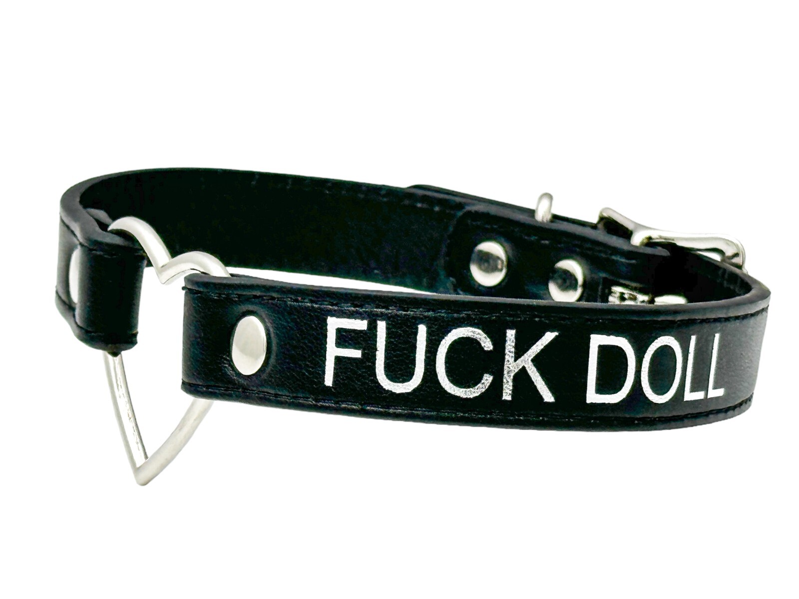 Name SILVER HEART RING Choker BDSM Collar Vegan Leather Necklace O Ring Fetish