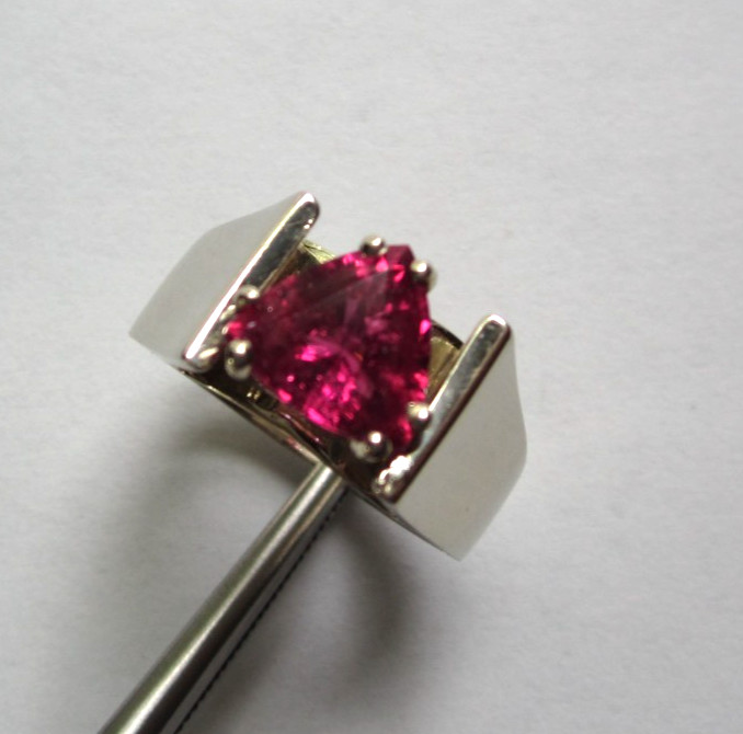 Natural 2.29 Ct Pink Tourmaline, 14 Kt White Gold Cathedral Mounting, Wt. 9.7 gm
