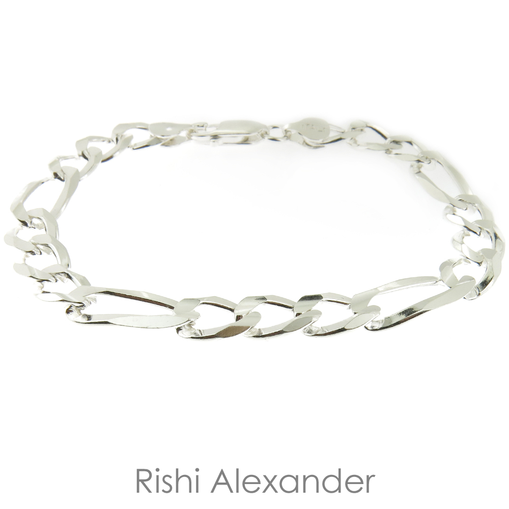 925 Sterling Silver Figaro Mens Womens Chain Bracelet .925 Italy All Sizes