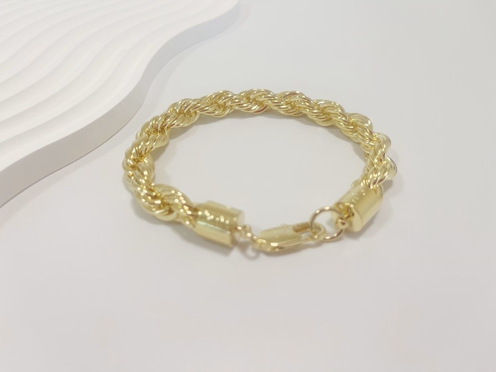 10K Yellow Gold 10mm Diamond Cut Rope Chain Bracelet Men Women 7.5″ 8″ 8.5″ 9″
