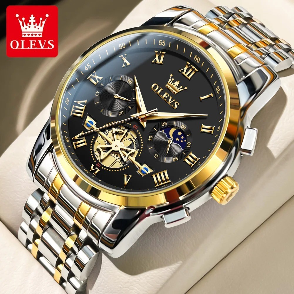 OLEVS 2859 Luxury Stainless Steel Waterproof Quartz Watch for Men Chronograph Lu