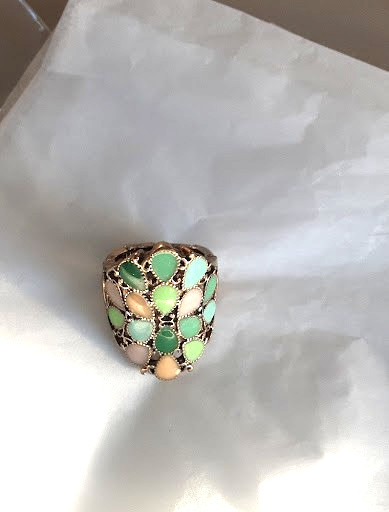Lot of 4 Boho Stretch Rings Faux Turquoise Green Shield Statement Size 6 to 7.5