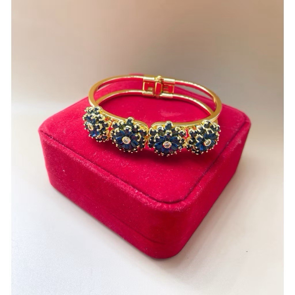 Sapphire Blue 18K 22K 23K 24K THAI BAHT YELLOWGOLDBracelet Jewelry 16-18cm