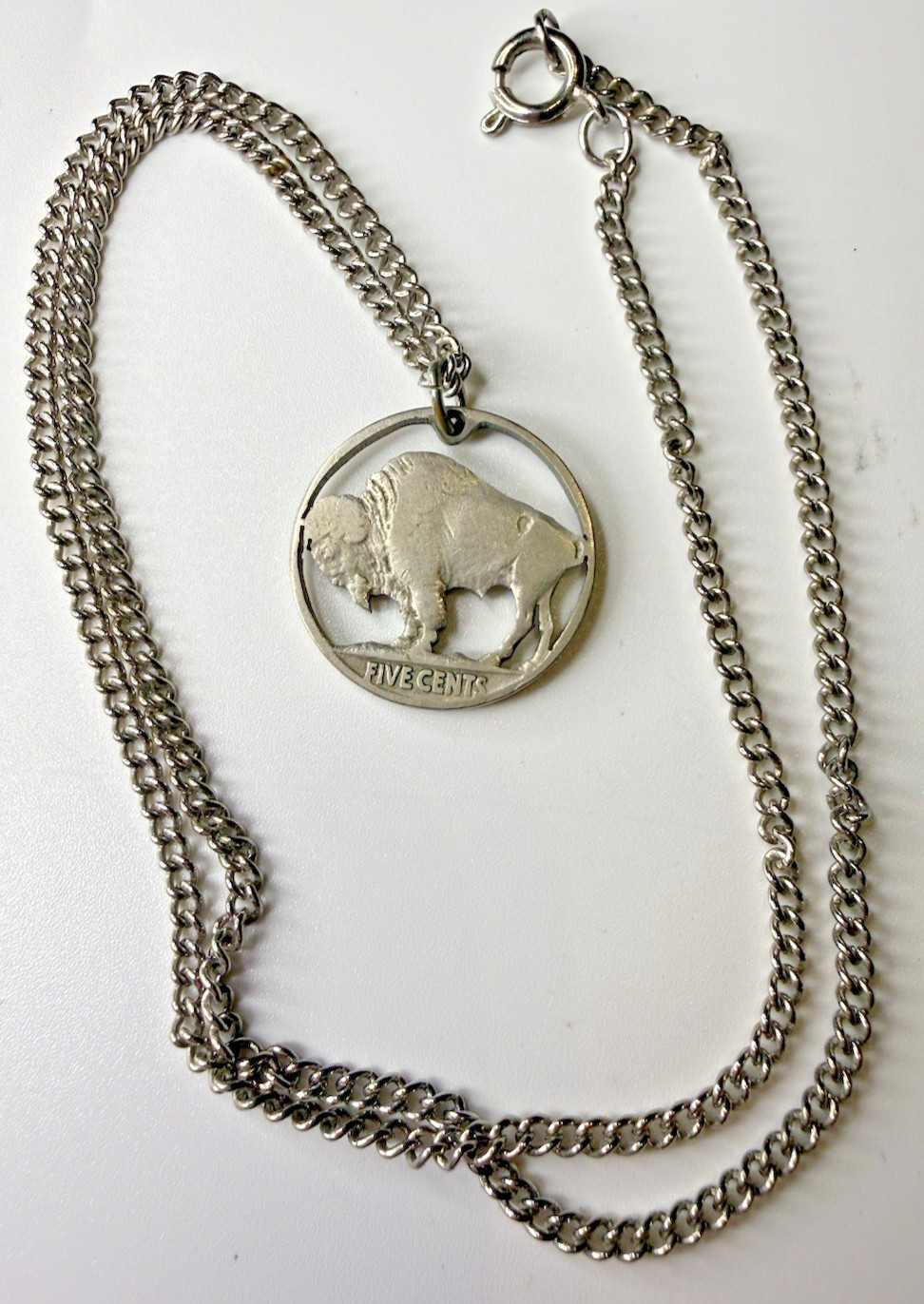 Buffalo Nickel Coin Cut-Out Necklace Pendant Vintage Silver Tone