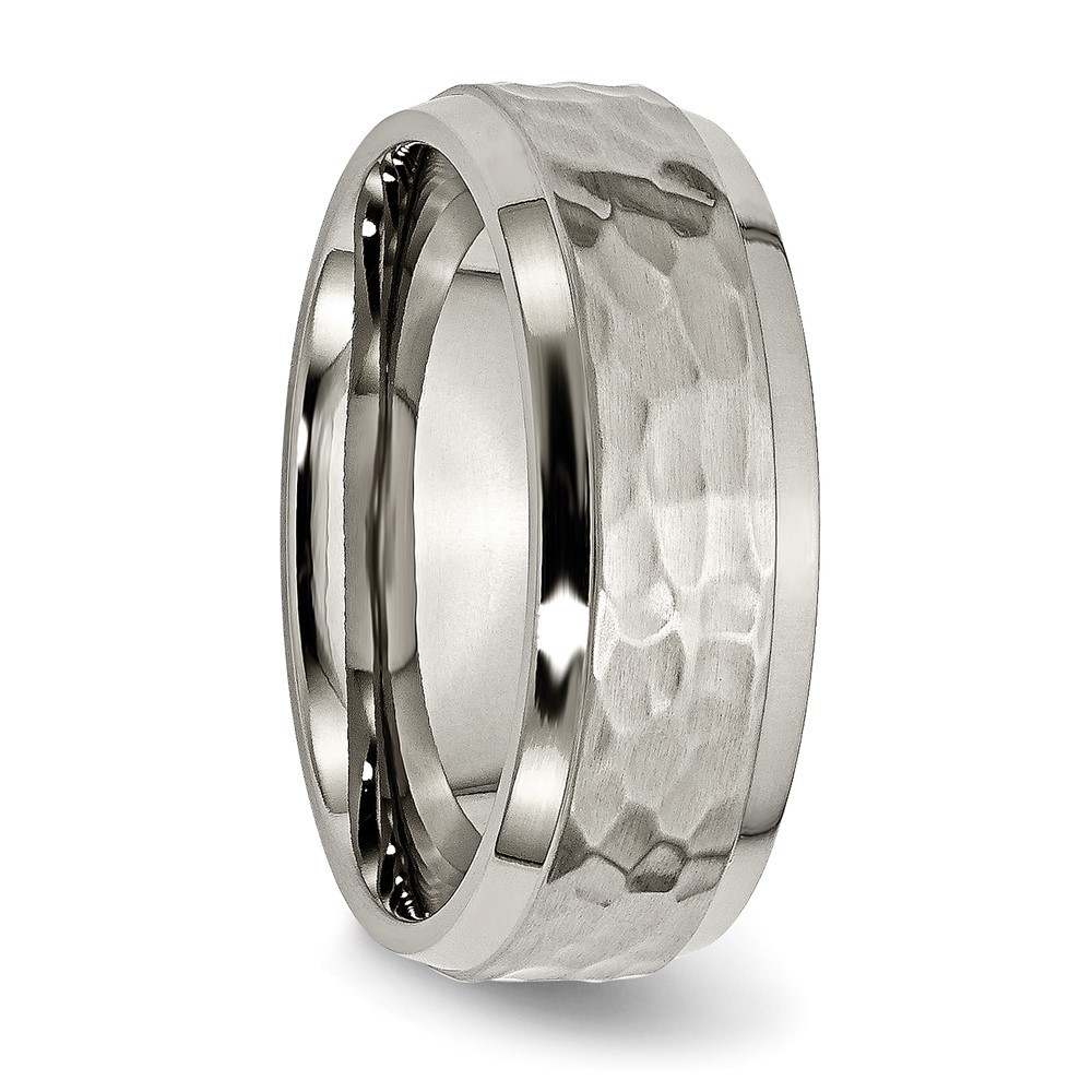 Titanium Polished and Hammered 8mm Beveled Edge Band Men’s Ring Size 13