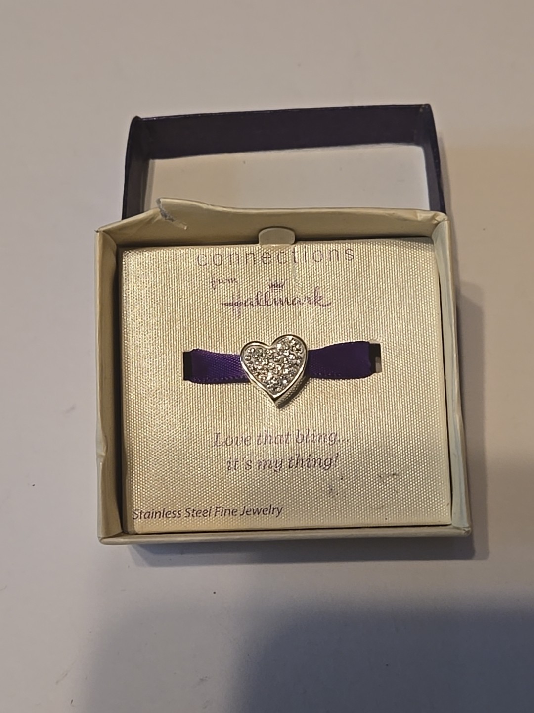 Connections from Hallmark Stainless Steel Clear Rhinestone Pave Heart Charm NIB