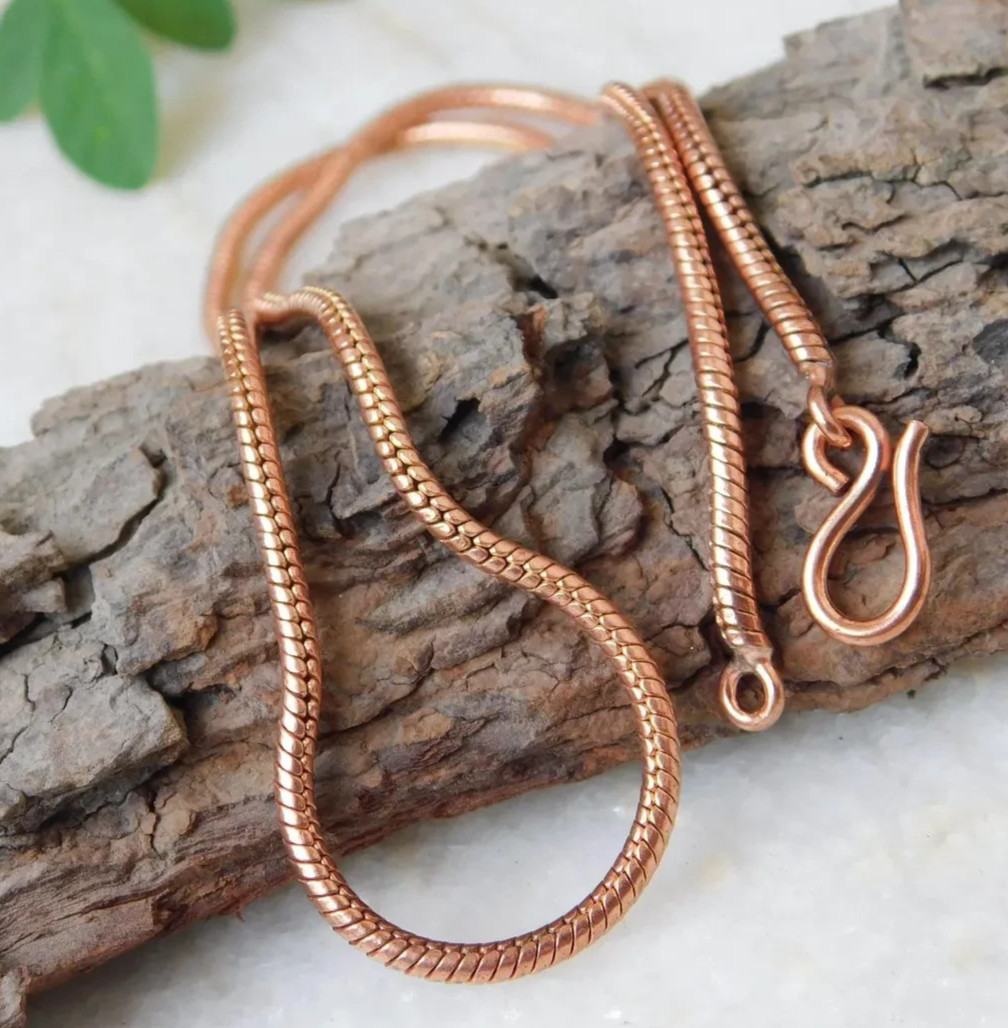 24 inch Pure Copper Round Snake Chain Necklace, Healing Copper Jewelry Spiritual