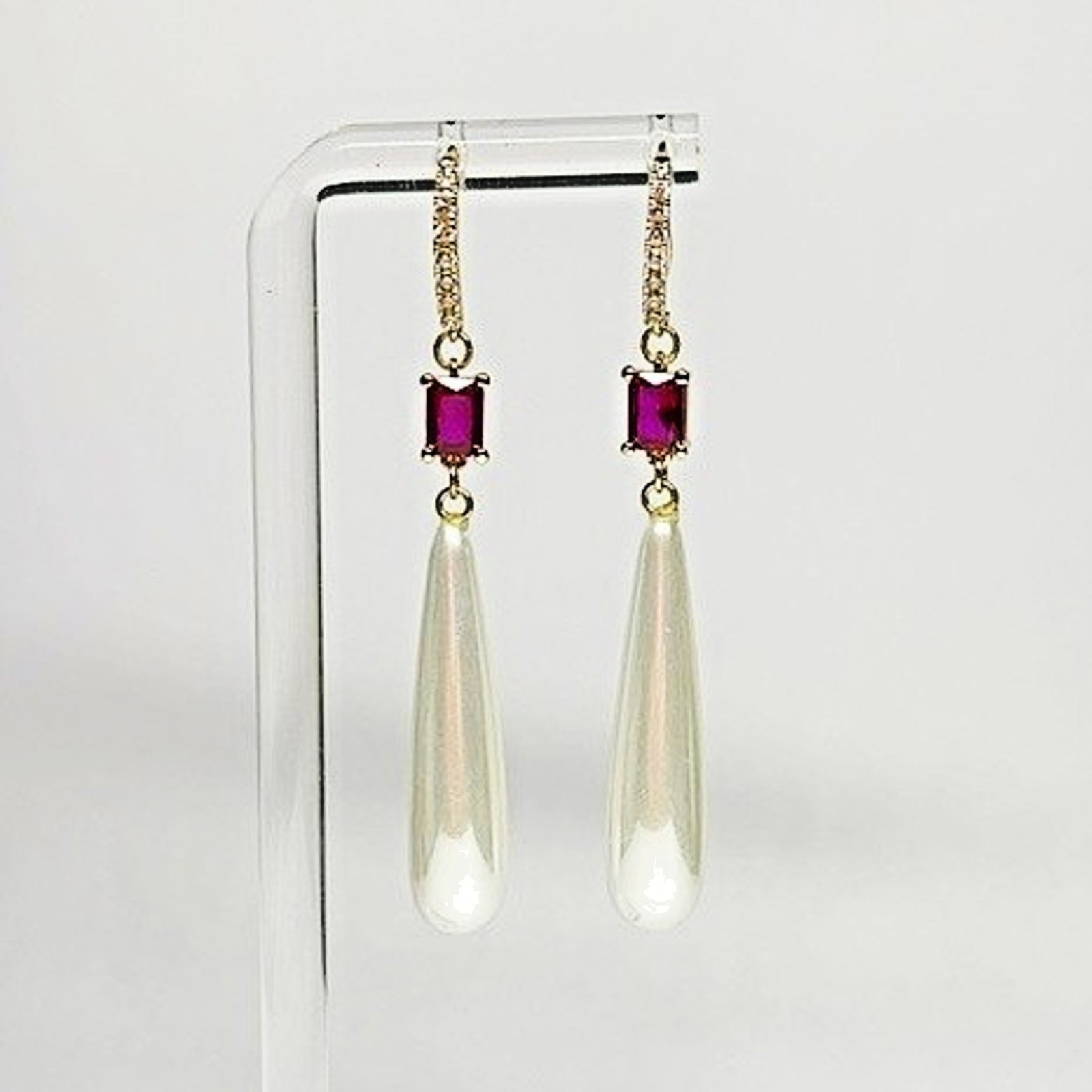 Pearl Teardrop Earrings- C Z Ear wires, 18kt Gold Plate-Lots of Sparkle
