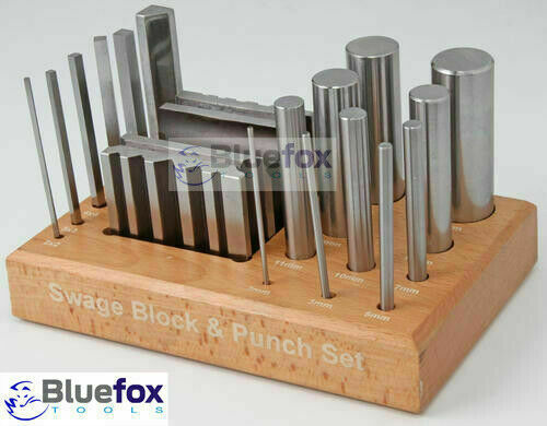 Steel Swage Block and Forming Design Block & 16 Punches Shaping Tools Set +Stand