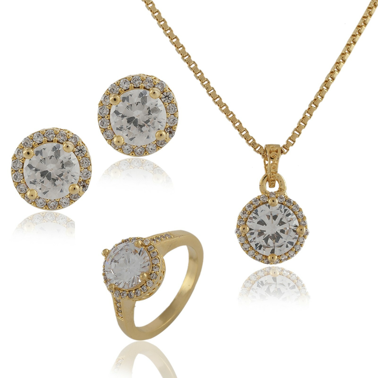 Pendant Necklace Set Earring Ring Wedding Sets Women Cubic Zirconia Jewelry Gift