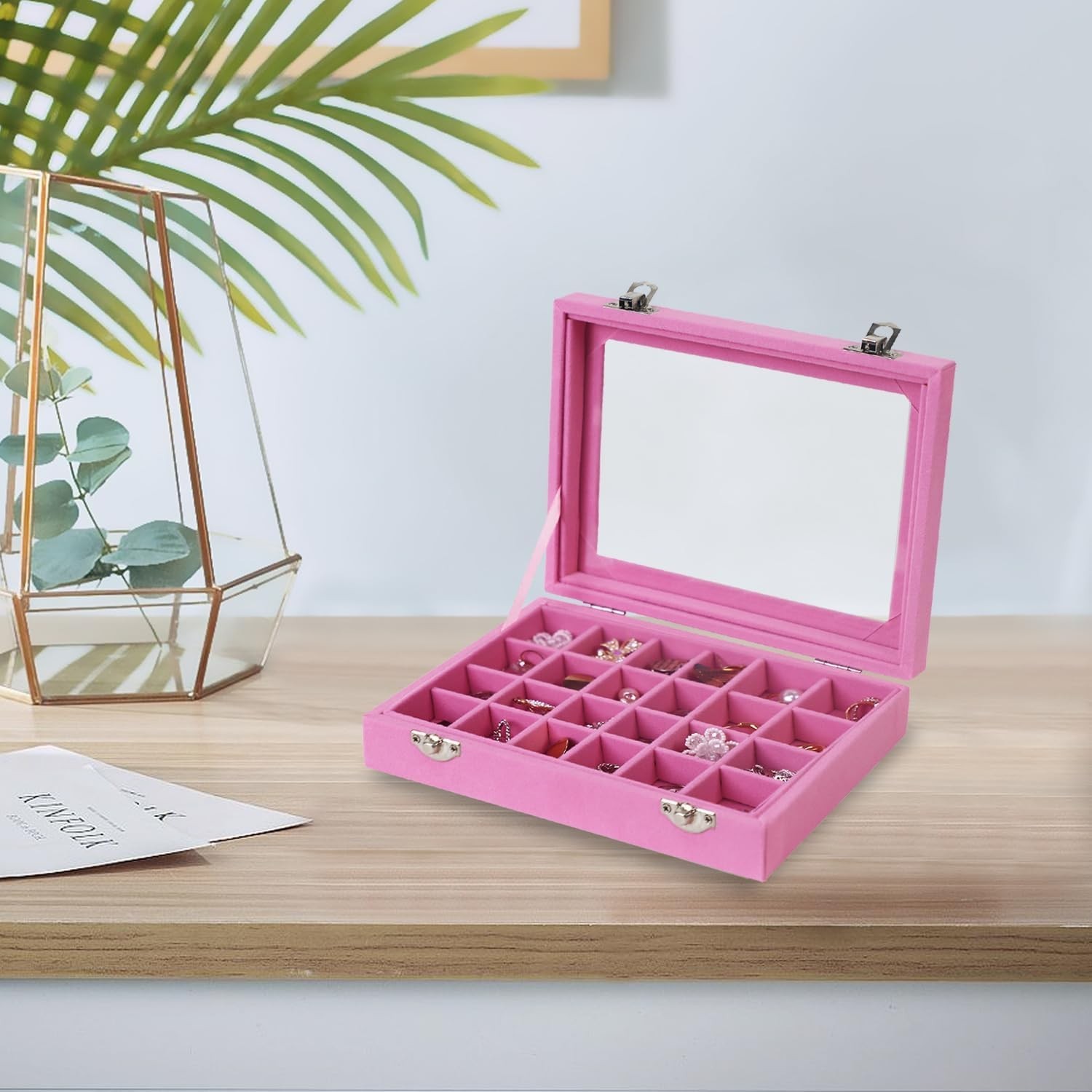 Velvet Jewelry Box 24 Grid Jewelry Earrings Display Organiser Box Ring Tray H…