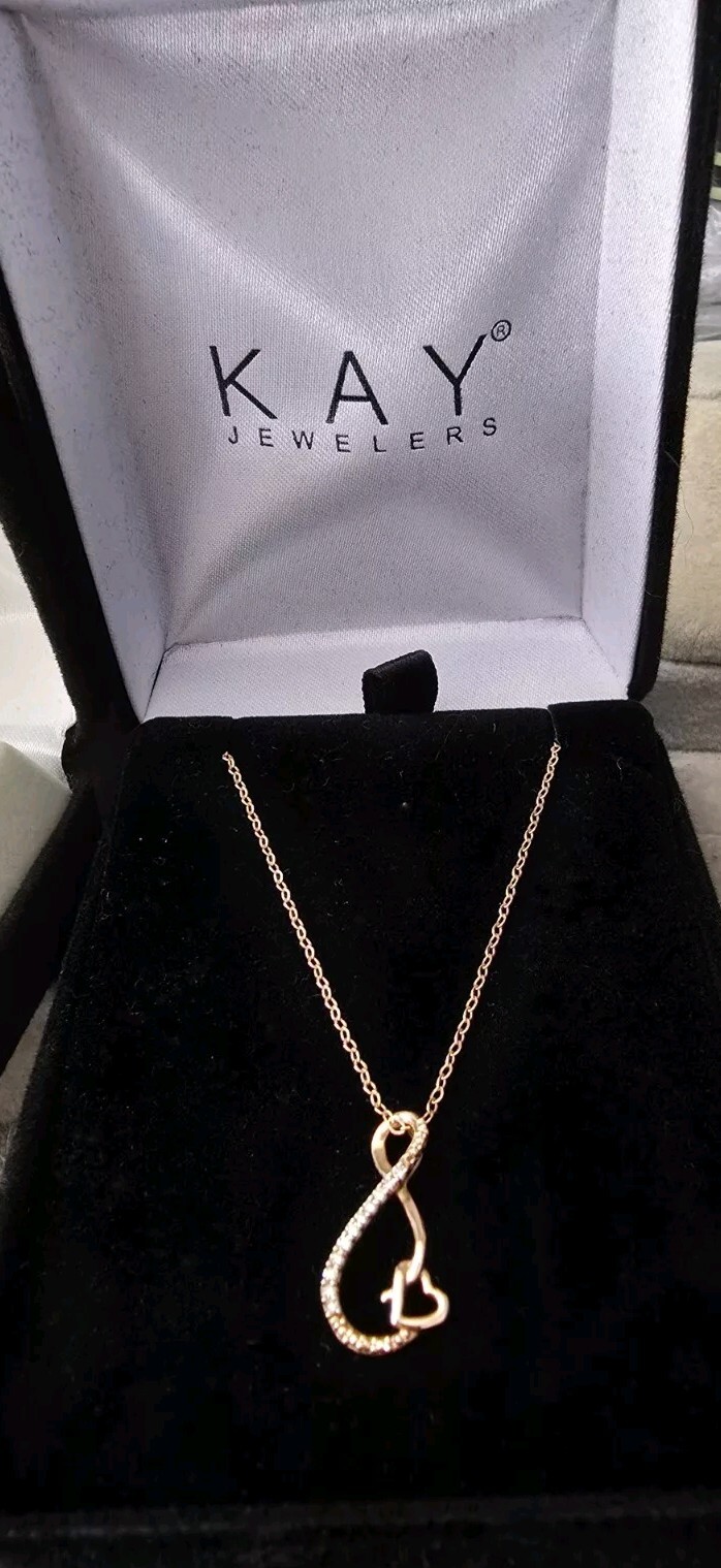 $400 Kay Jewelers 10k Rose Gold diamond Infinity Heart Pendant necklace zales