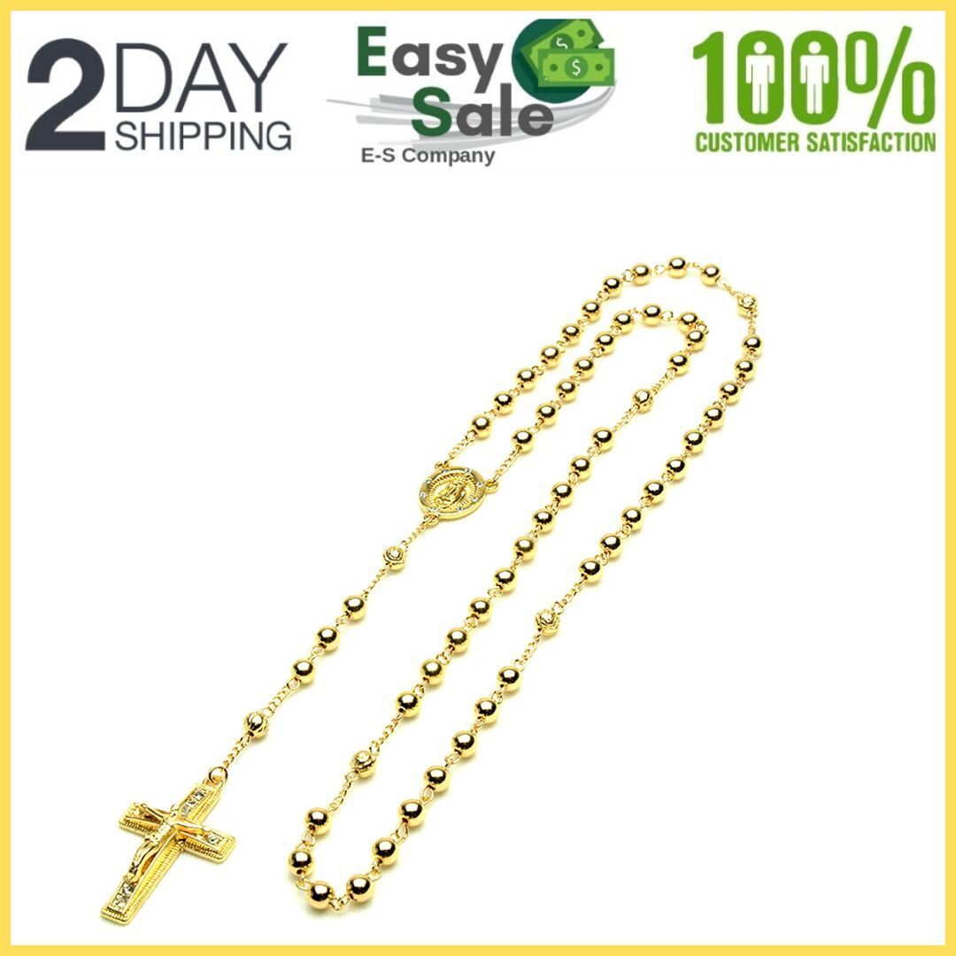Collar de Cuentas Oro 14k chapado para Hombre Rosario Guadalupe Jesús cadena 28″