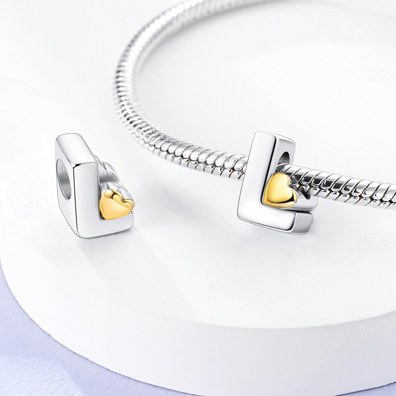 MULA Original Letter L Love Heart Charm Fit Women Bracelet 925 Sterling Silver
